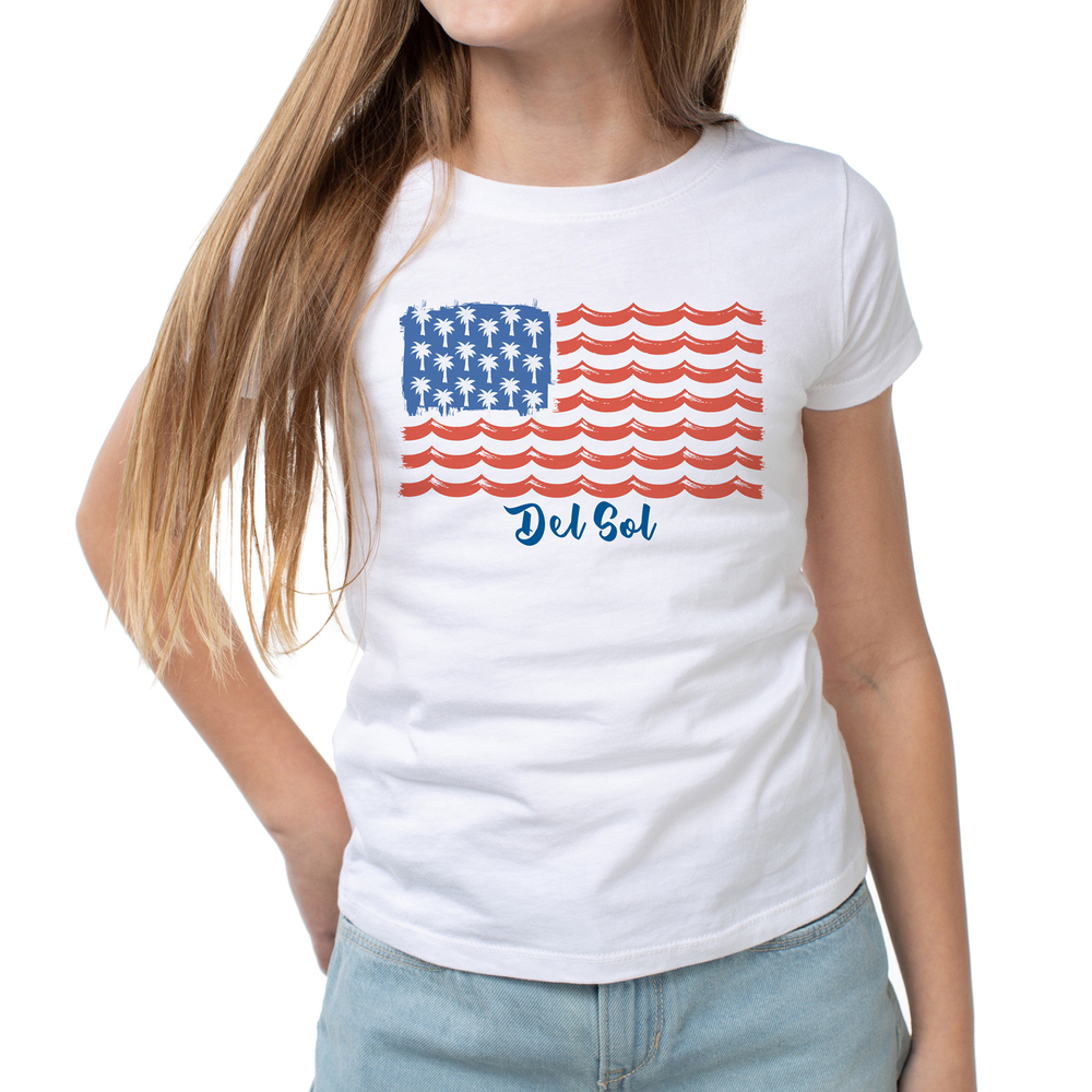 Classic Crew Tee-Tropical Americana-White by DelSol for Women-1 Pc T-Shirt (2XL)